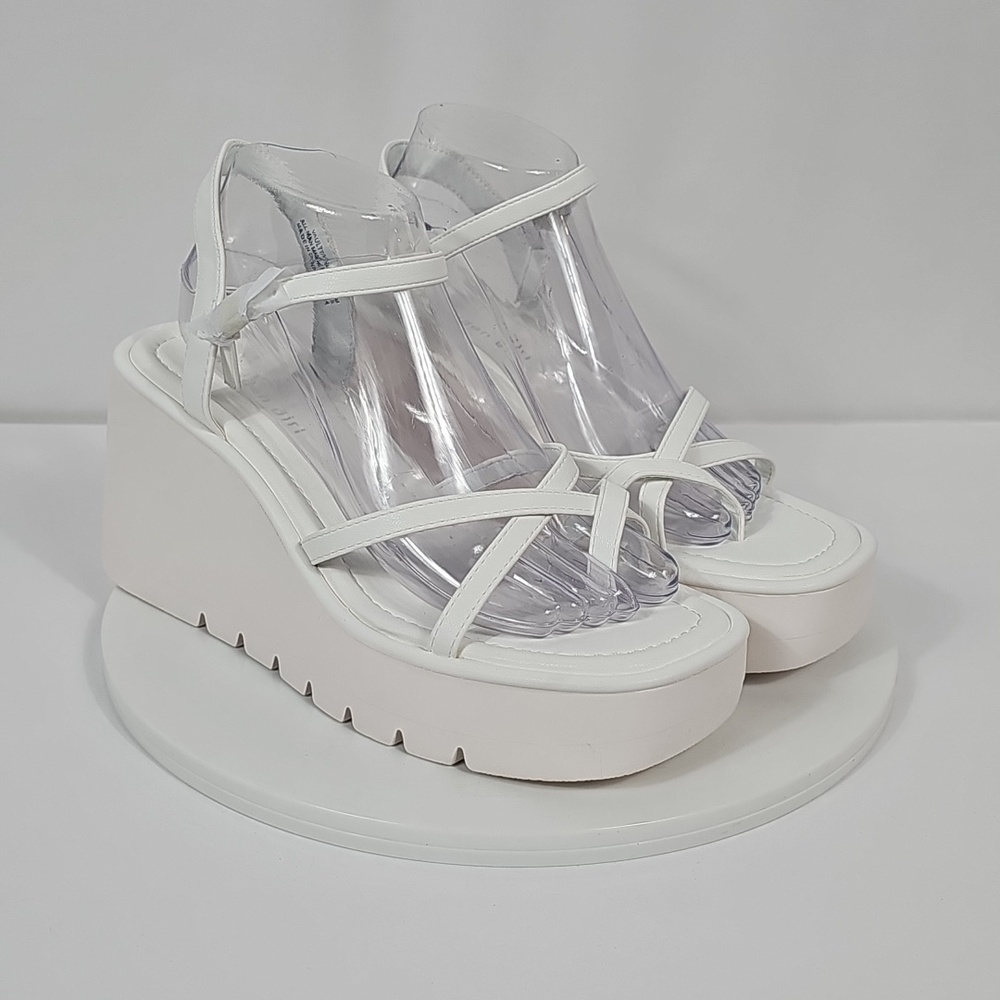 NIB Steve Madden Vaultt Platform Wedge Sandals Strappy Caged Chunky Heel White 9 - Picture 2 of 16